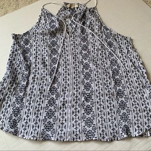 LOFT Embroidered Blue & White Top in Size XL